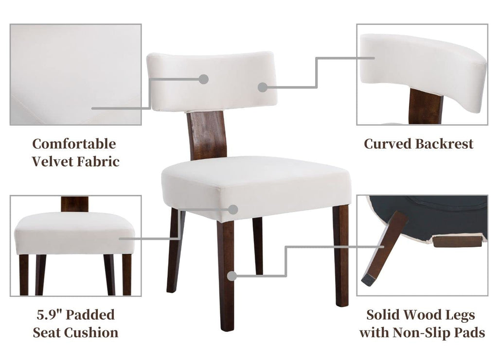 Modern Dining Chairs Set of 2, Comfy Upholstered Side Chairs with Wood Legs, Velvet Fabric Dining Chairs with Curved