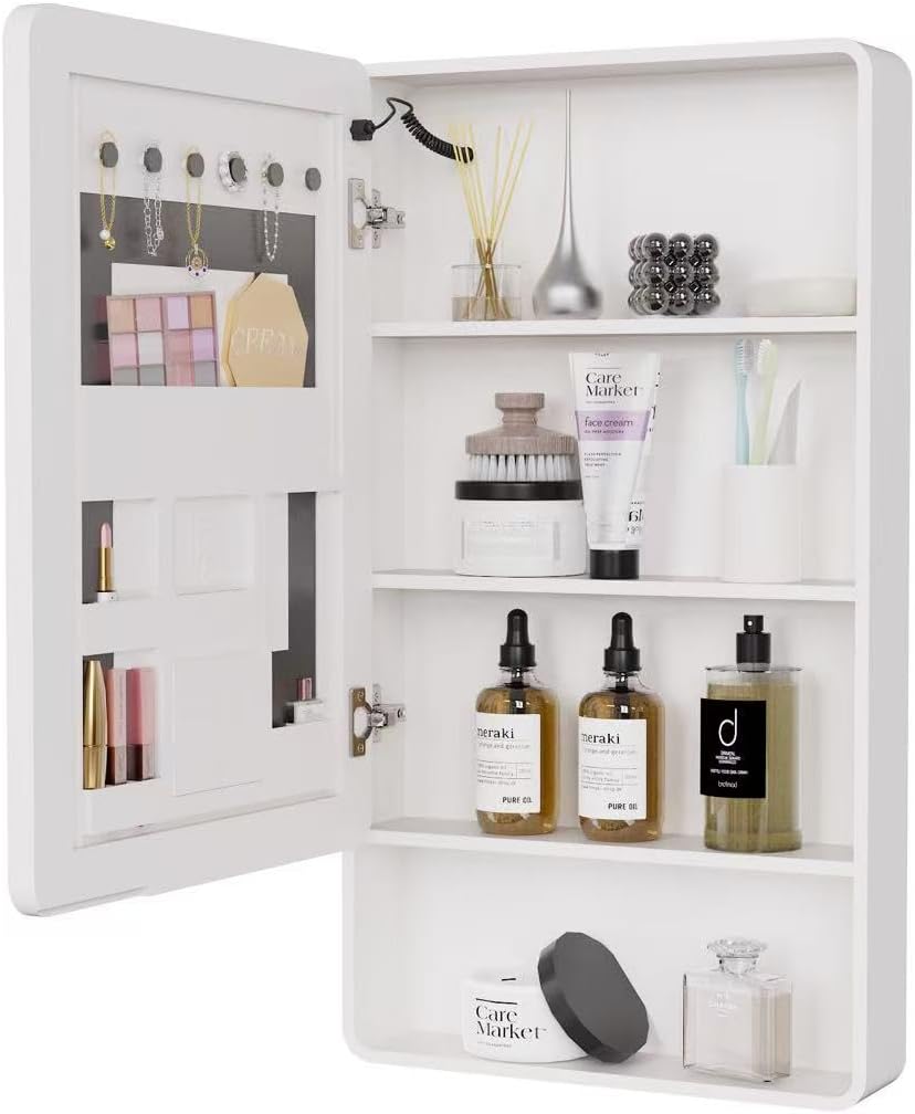 19.69" x 35.43" LED Bathroom Medicine Cabinet, Wall Mounted Mirror Cabinet with Warm LED Light, Anti-Fog Mirror