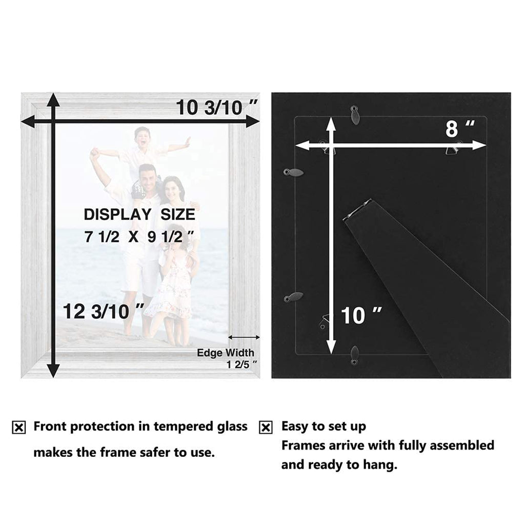 8x10 Picture Frames (3 Pack, Distressed White Wood Grain) Rustic Photo Frame Set with Tempered glass for Wall Mount &