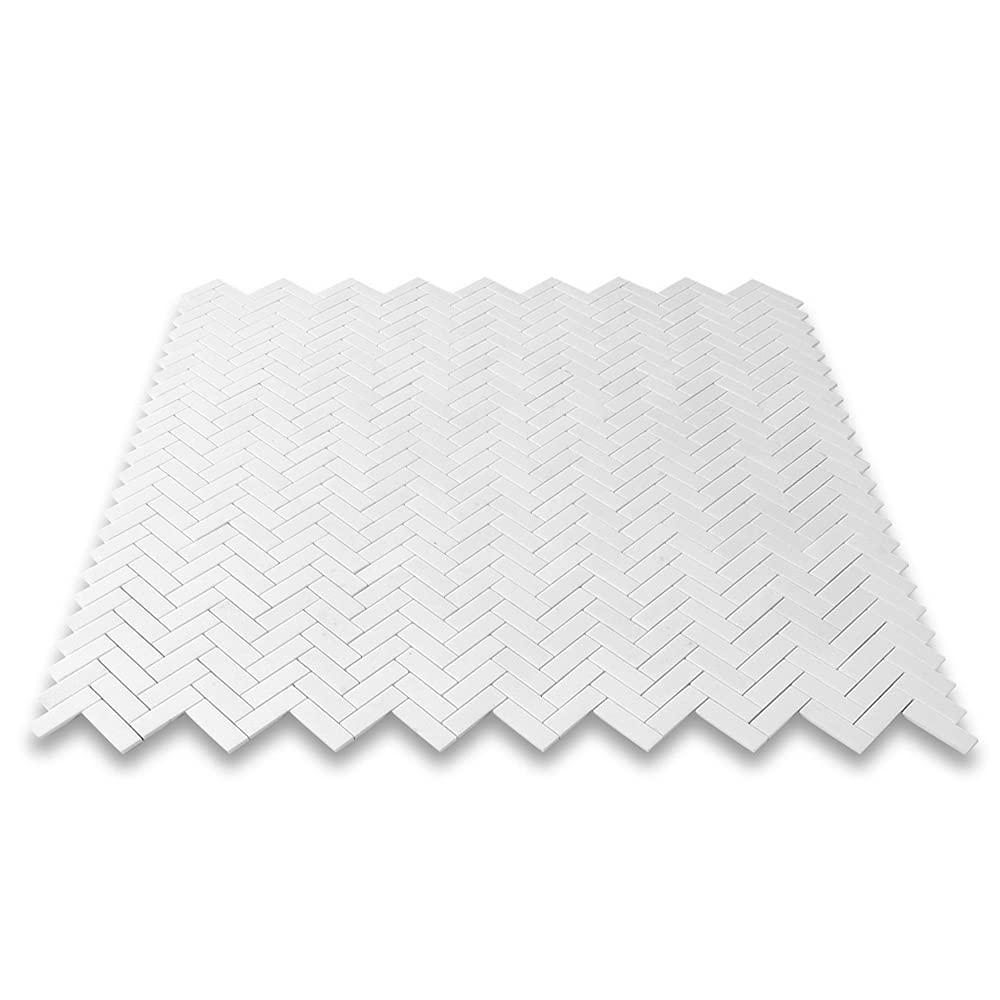 Thassos White Marble 1x3 Herringbone Mosaic Tile Honed Kitchen Bath Wall Floor Backsplash Shower (1 Sheet)