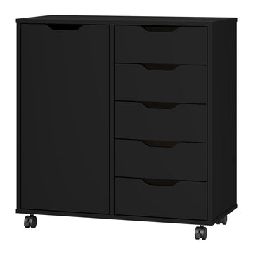 5-Drawer Chest with 1 Door, Wooden Chest of Drawers Storage Cabinet with Wheels, Office Organization and Storage