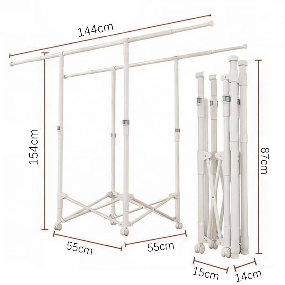 Clothes Rack, Rolling Clothes Drying Rack for Hanging Clothes Portable Foldable Laundry Rack for Air Drying Clothing