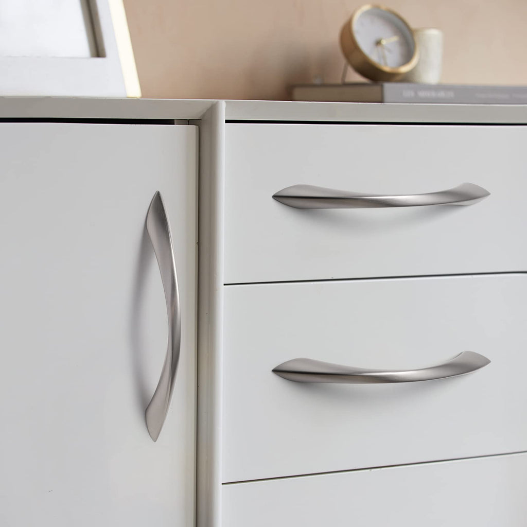 10 Pack Brushed Nickel Cabinet Pulls 5 Inch Arch Twisted Silver Handles Drawer Kitchen Cupboard Bathroom Dresser
