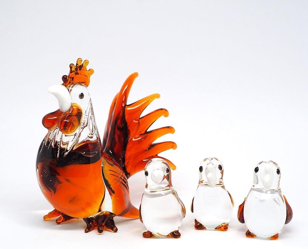 Hand-Blown Glass Brown Hen Chicken Figurine, Farmhouse Decor