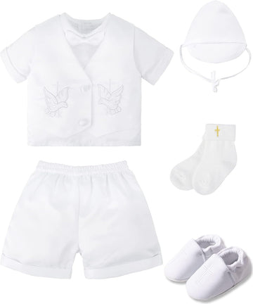 White Baby Boy Baptism Outfit Short Sleeve Set 3-18 Months