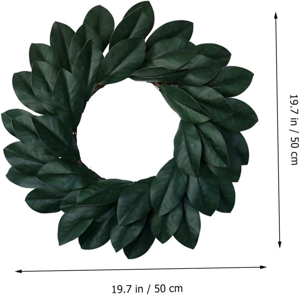 Realistic Magnolia Leaf Wreath Handmade Plastic Rattan Door Decor