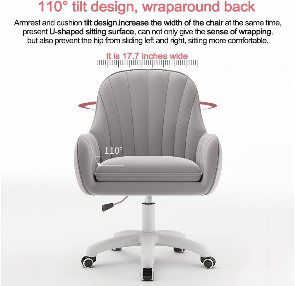 Velvet Desk Chair with Pillow Upholstered Vanity Chair for Girls Women, Home Office Computer Task Chair with Wheels