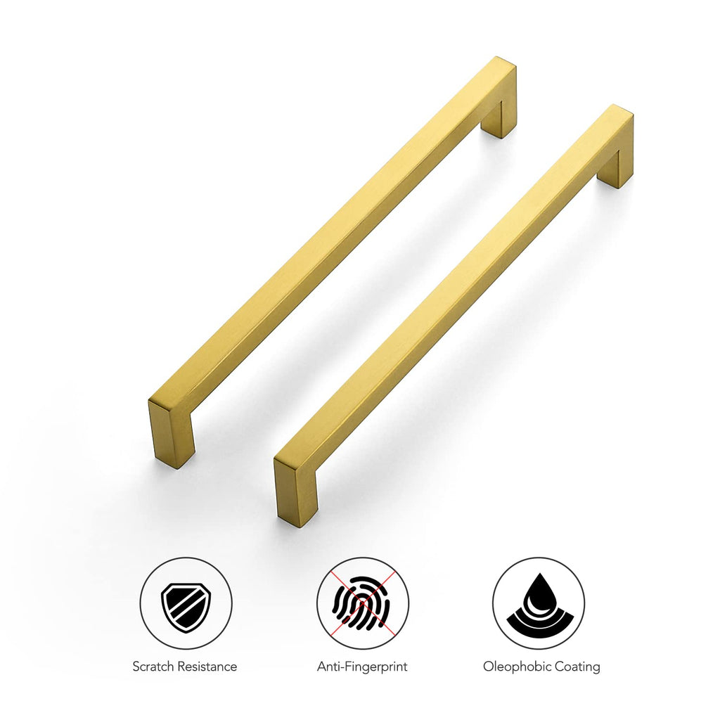 Brushed Brass Square Cabinet Handles & Pulls,8-4/5 Inch,12 Pack