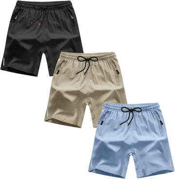 Boys Shorts Quick Dry Athletic Running Shorts with Zipper Pockets