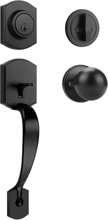 Front Door Lock Set Matte Black Exterior Door Handle, Deadbolt Lock with Interior Door Knob for Entry Doors