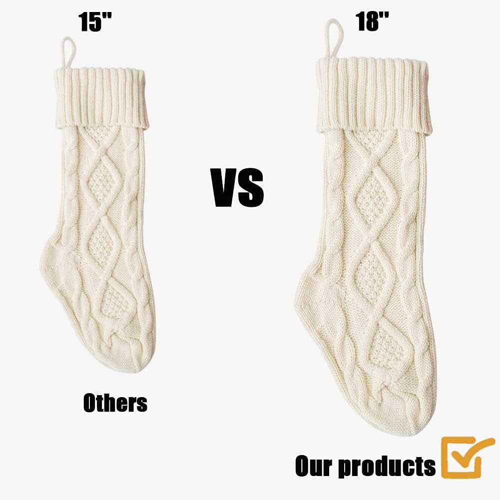 Christmas Stockings 6 Pack, 18 Inch Large Cable Knit Xmas Decor - Set of 6