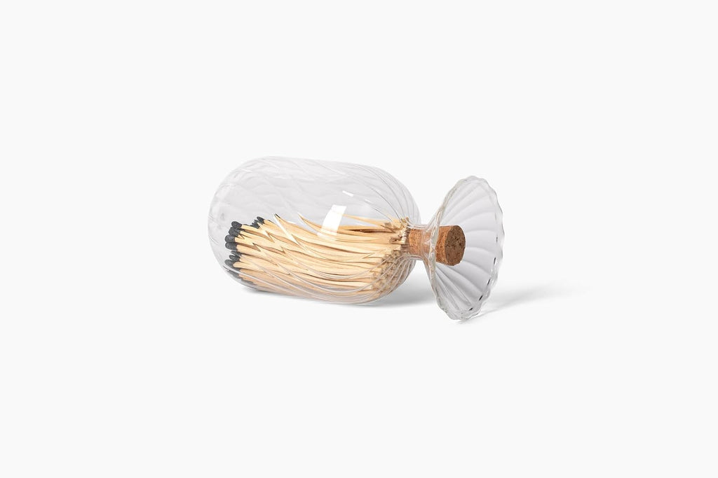 Premium Helix Glass Cloche - Decorative Jar with Striker. Holder for Long Matches for Candles, Fireplace, Bathroom