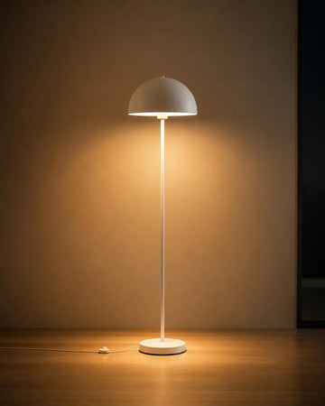 Modern Floor Lamps, White Metal Mushroom Lamp, 66" Tall Corner Lamp, Footswitch, Bright Industrial Standing Lamps