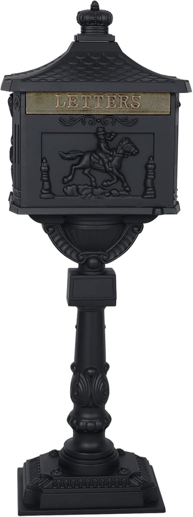 Cast Aluminum Mailbox with Post, Heavy Duty Postal Mail Box with 2 Keys, Expansion Bolts