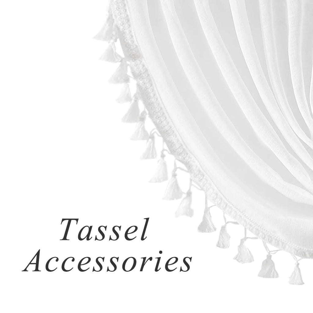White Solid Waterfall Valance Curtain with Tassel Accessories, 56"x38"x1