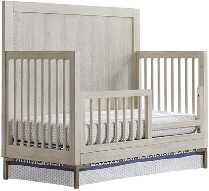Contemporary Wood Convertible Crib, 50" H x 55.35" W x 30" D, Solid Hardwood, Willow Gray Finish, Adjustable Mattress