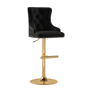 Velvet Bar Stool Set of 1, Back Lion Ring with Rhomboid Pattern