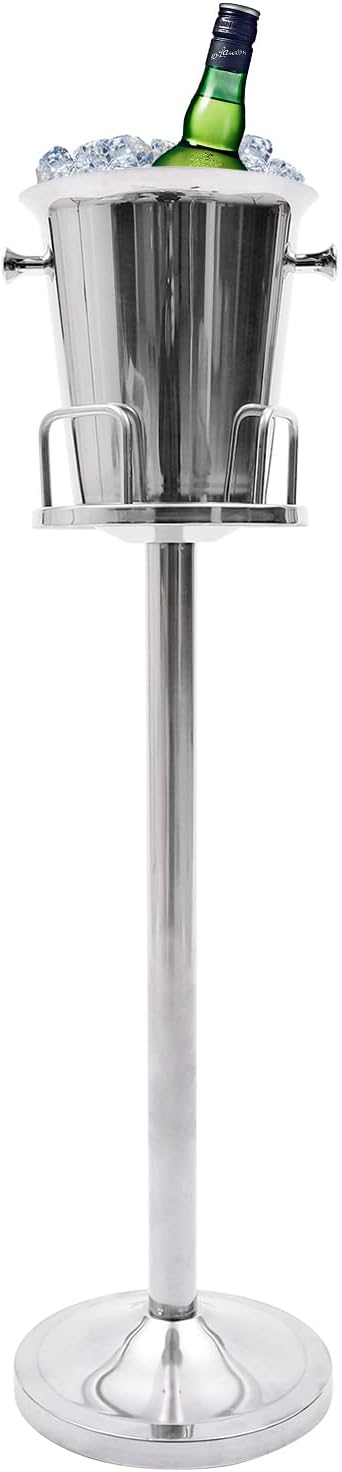 Ice Bucket with Stand, 22.5cm Height Stainless Steel Wine Chiller Holder Ice Cube Container Cooler with Carrying