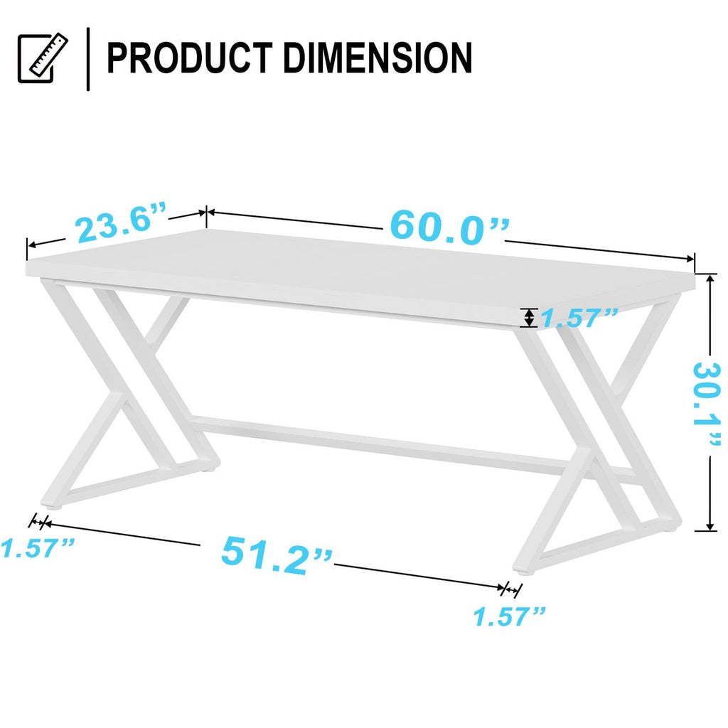 60 Inch White Modern Computer Office Desk Metal & Wood Writing Desks