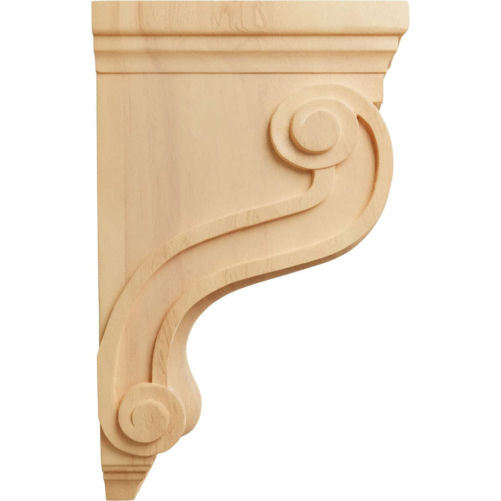 Boston Traditional Scroll Wood Corbels, 3 7/8"W x 8"D x 13"H, Red Oak