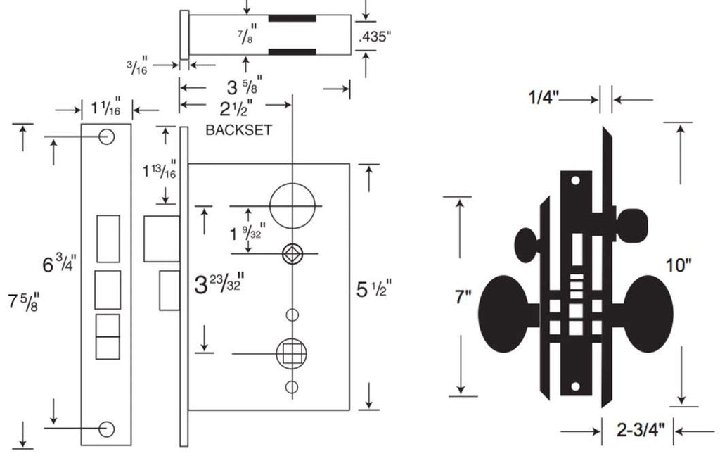 Mortise Lock Entry Lockset Deadbolt for Residential Commercial Backset 2-1/2" (Right Hand)