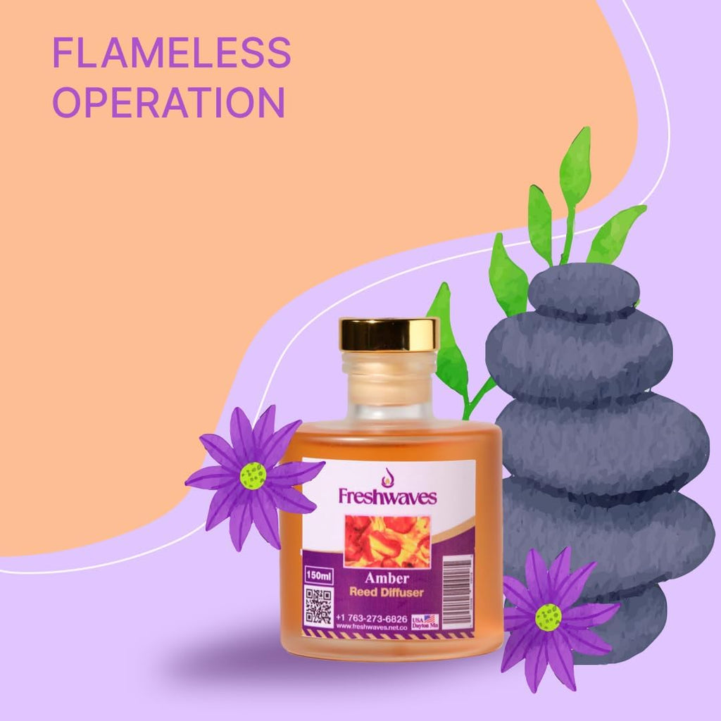 Amber Reed Diffuser |150ml| Long-Lasting Flameless Fragrance & Decorative Glass Bottle - Set of 6