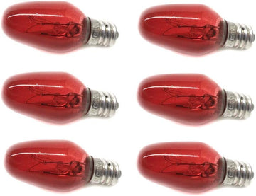 Red Night Light Bulb Replacement Bulbs 7W 120V - 6PC