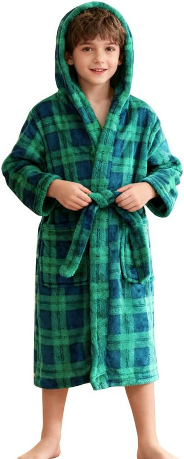 Boys Fleece Robe Toddler Hooded Plush Soft Bathrobe for Kids Sleepwear