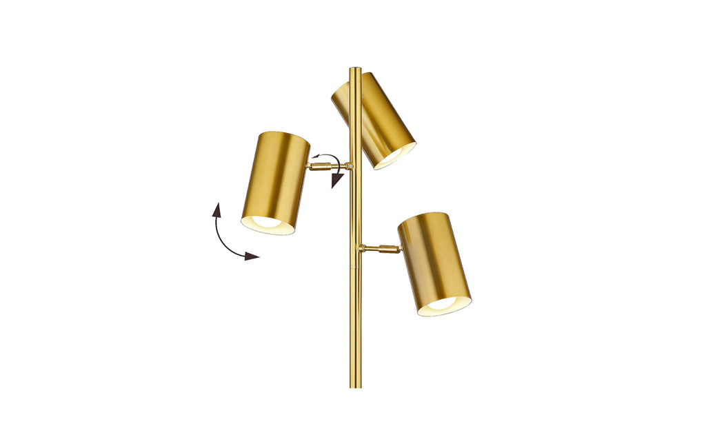 Tree Floor Lamp with 3 Light Bulbs, Gold Standing Tall Pole Lamp with 3 Adjustable Rotating Lights, Farmhouse Floor