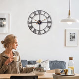 Large Industrial Wall Clock with Roman Numerals, Indoor Silent Non-Ticking Retro Clock