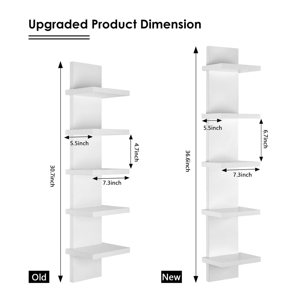 5 Tier Wall Shelf Unit, Small White Vertical Floating Shelf