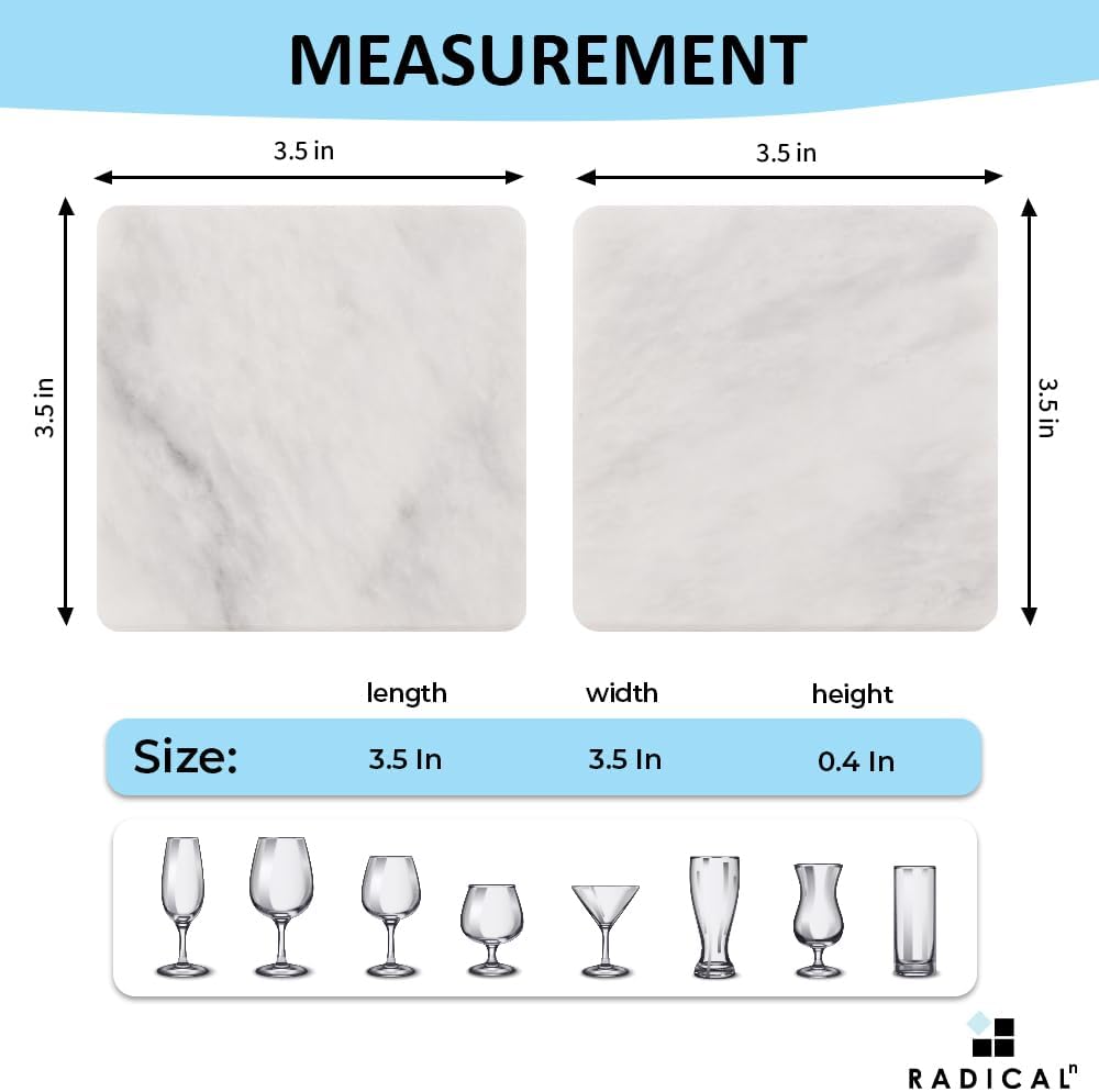 Square Marble Coasters - White Drink Coasters - Set of 6