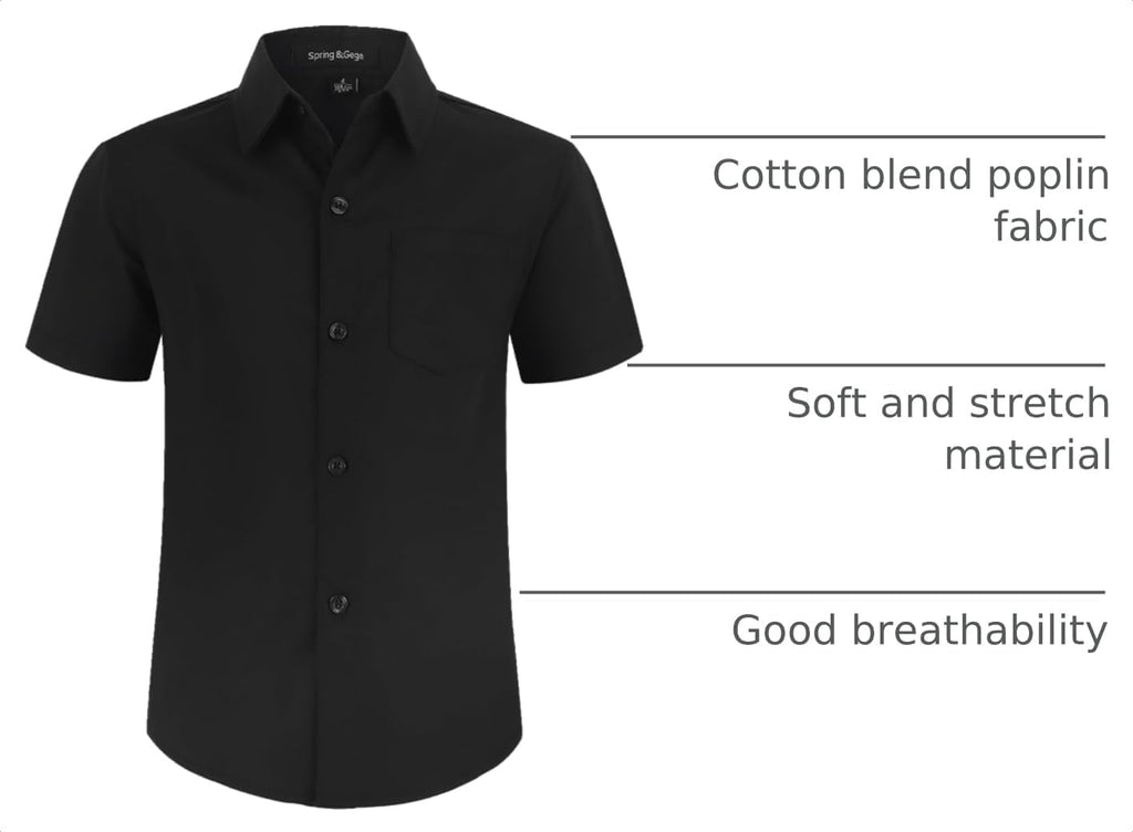 Boys' Short Sleeve Dress Shirts Formal Uniform Poplin Solid