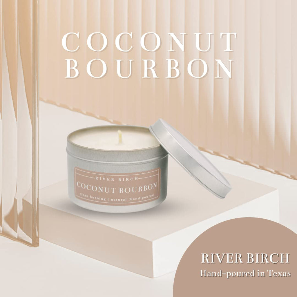 Birch Premium All-Natural, Non-Toxic Soy | 8 oz. Silver Tin Travel | Cozy Relaxing Coconut Bourbon Scented Gifts