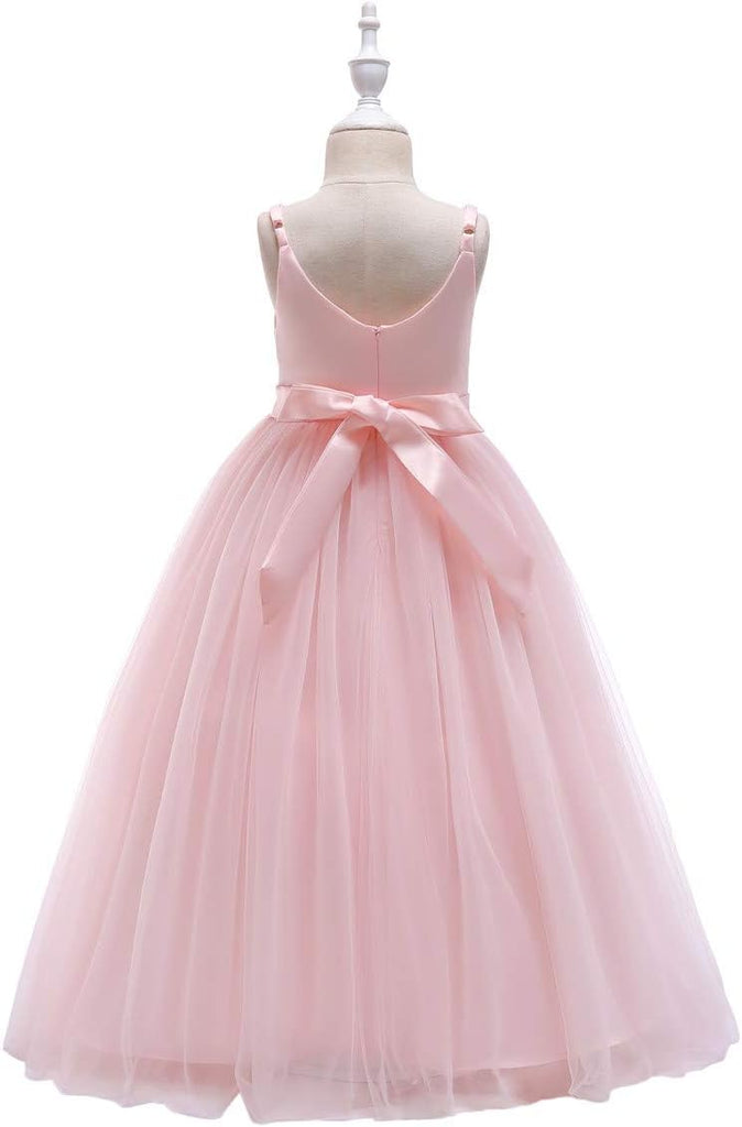 Flower Girls Spaghetti Strap Tulle Dress Long A Line Wedding Pageant Dresses Princess Birthday Party Ball Gown