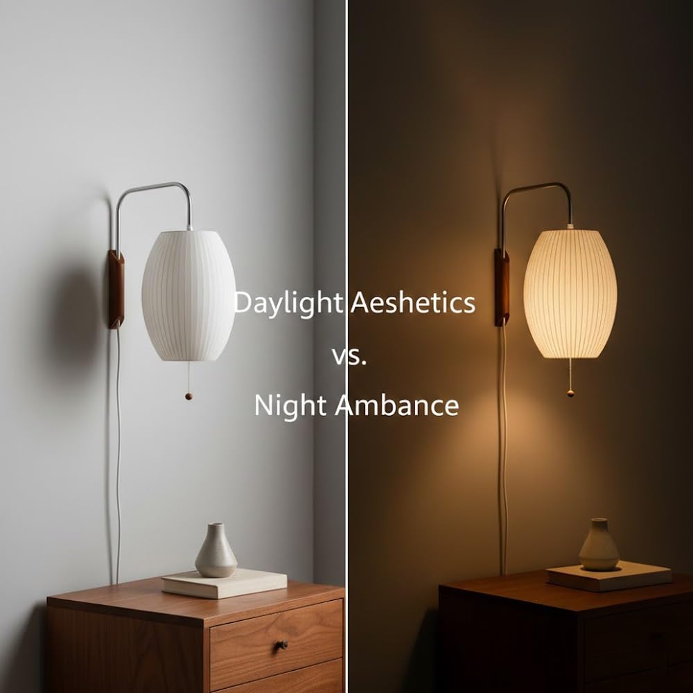Modern Minimalist Swing Arm Bedside Wall Light with White Oval Silk Fabric Shade Wood Plug in Wall Sconce Wabi Sbai