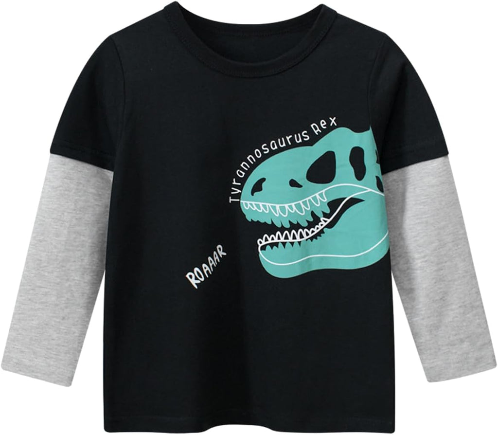 Toddler Boys Long Sleeve Dinosaur Shirts Kids Cotton Tees
