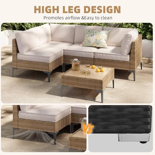 5-Piece Wicker Outdoor Patio Furniture Set | Beige All-Weather Resistant for Backyard, Garden & Porch