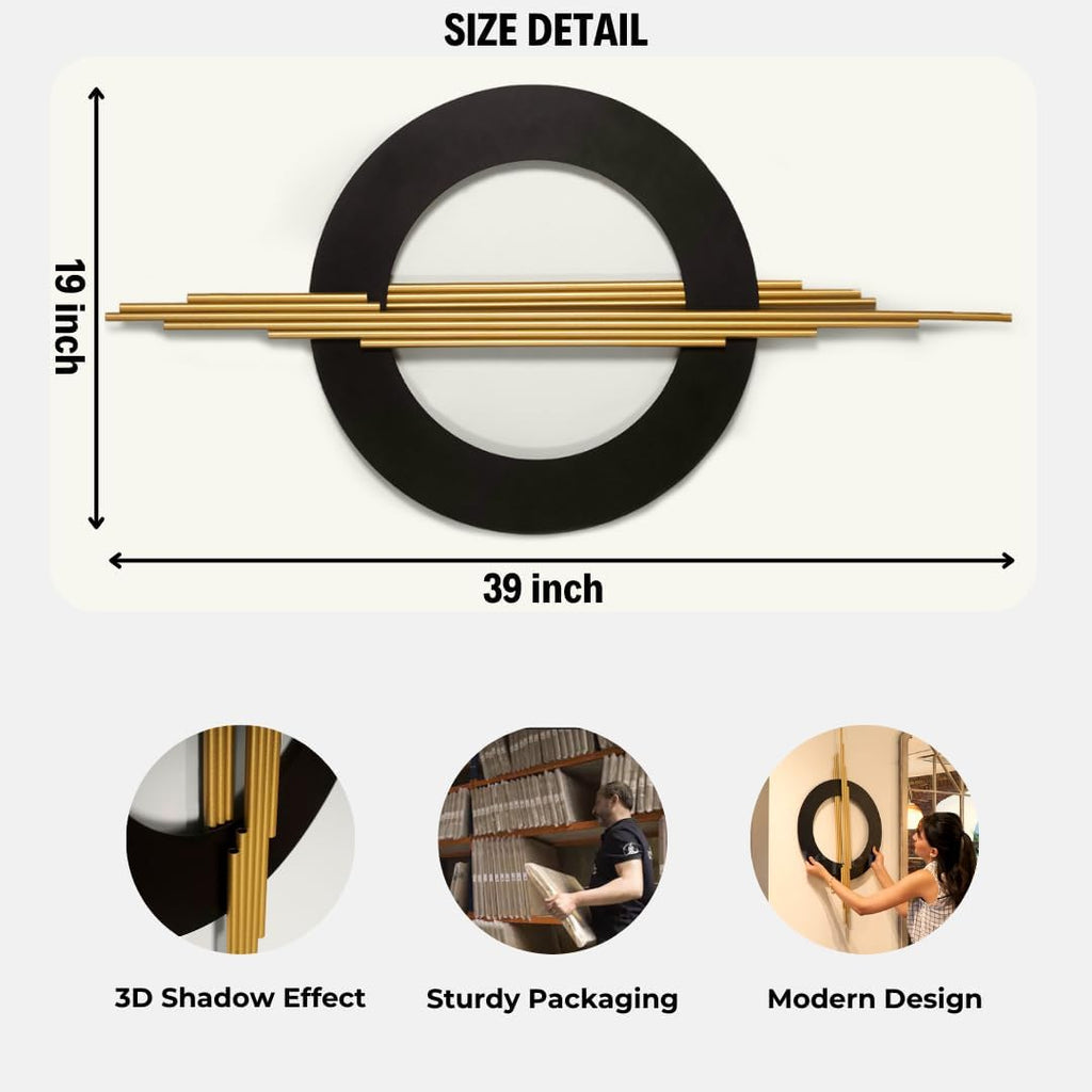 Geometa 3D Large Black and Gold Metal Wall Art, Living Room Wall Decor, Geometric Wall Art, Modern Home Decor, Wall