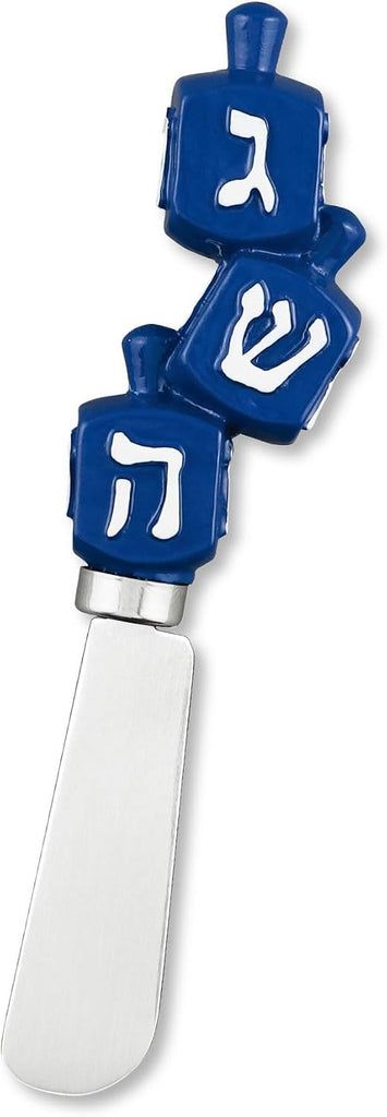 Hanukkah Themed Cheese Spreaders, Hand-Painted Resin Handles with Stainless Steel Blades for Spreading Cream Cheese - Set of 4