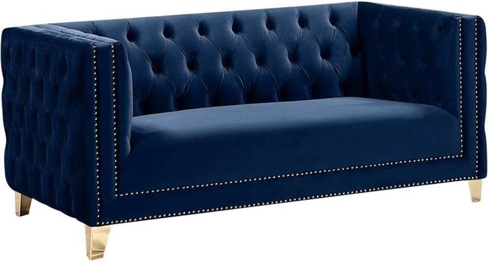 652Navy-L Michelle Collection Modern | Contemporary Loveseat with Deep Button Tufting, Gold Nailhead Trim and Sturdy