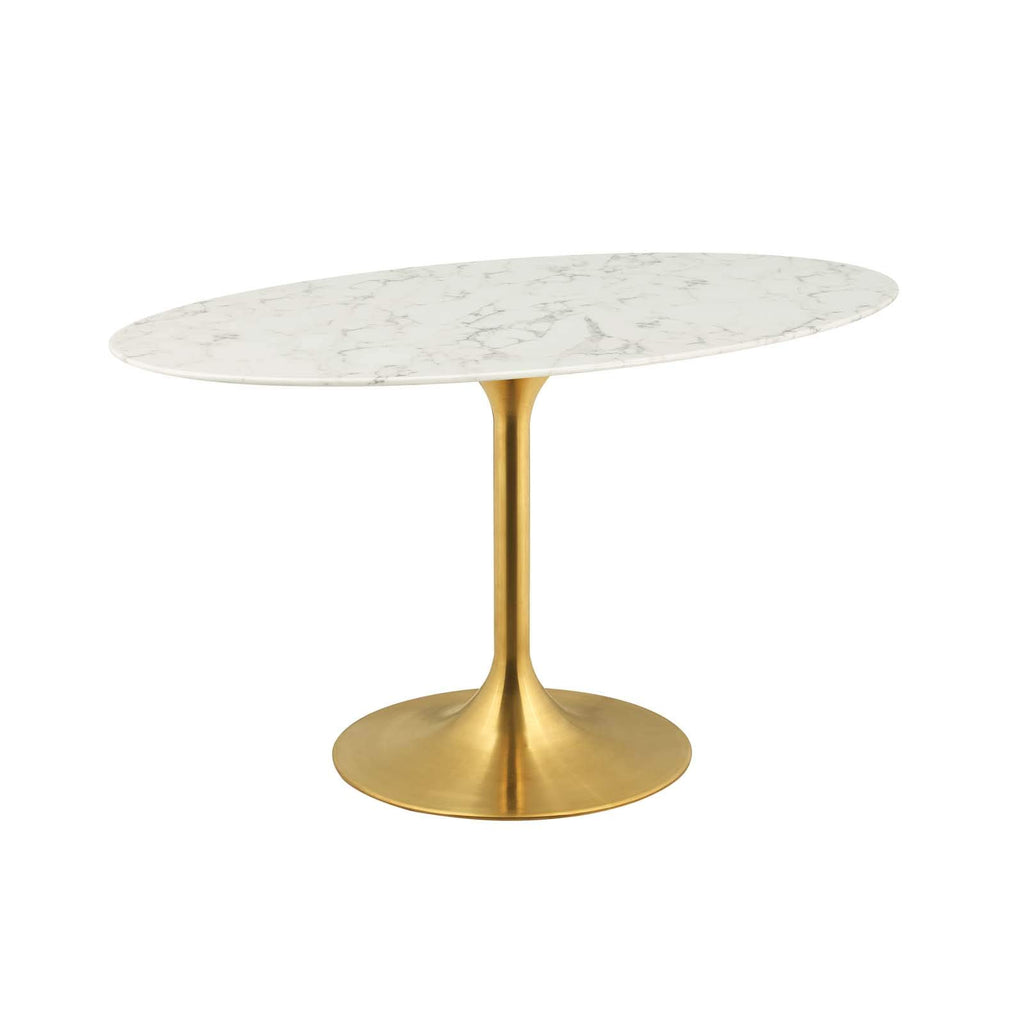 Lippa 54" Oval-Shaped Mid-Century Modern Dining Table with Artificial Marble Top and Gold Base