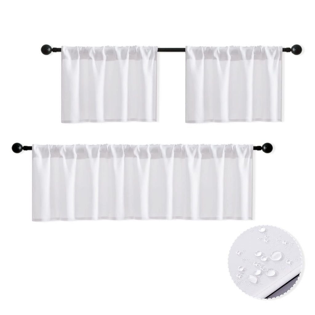 2 Pack White Valance, Rod Pocket Waterproof Room Darkening Kitchen Window Curtain Valances, 40 Wide by 12 Inch Length