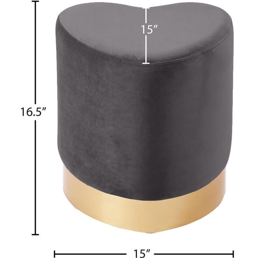 Heart Collection Modern | Contemporary Velvet Upholstered Ottoman with Durable Stainless Steel Base in Gold Finish