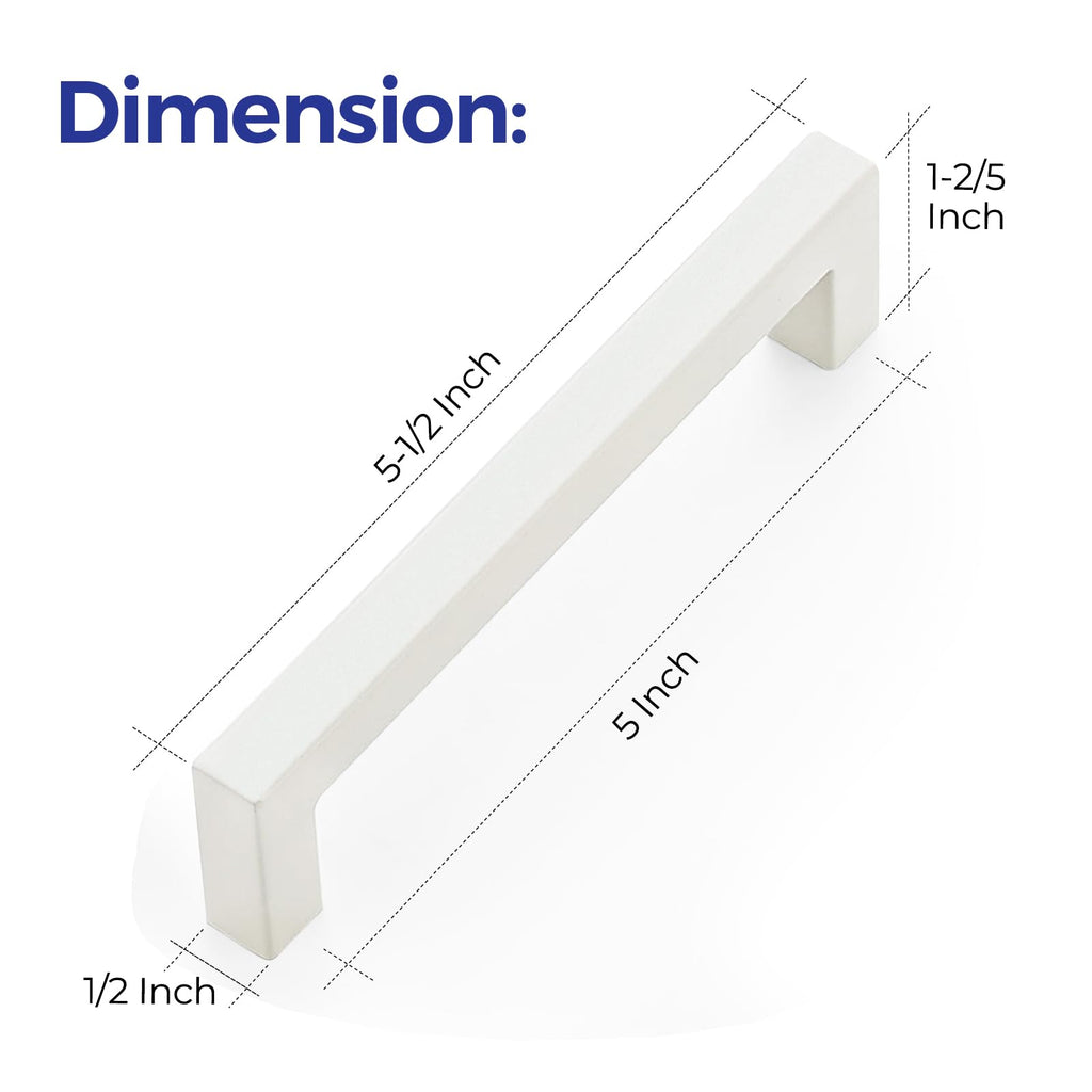 White Square Cabinet Handles Drawer Pulls,5 Inch,55 Pack