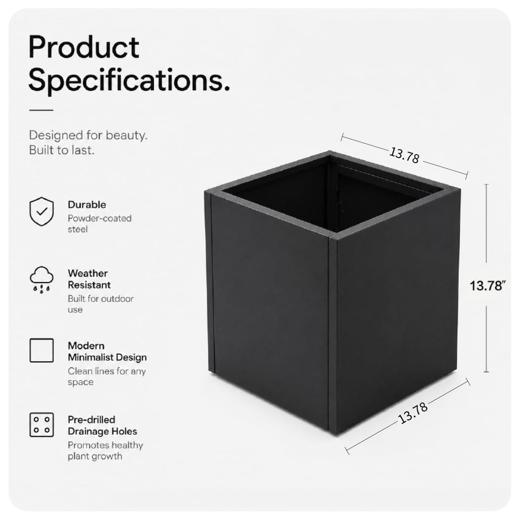 Galvanized Steel Metal Square Planter for Indoor Outdoor 1Set