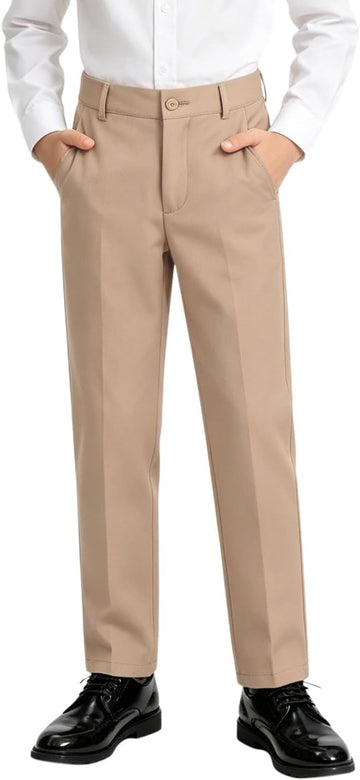 Boys Dress Pants Slim Fit Adjustable Waist School Uniform Boy Pants