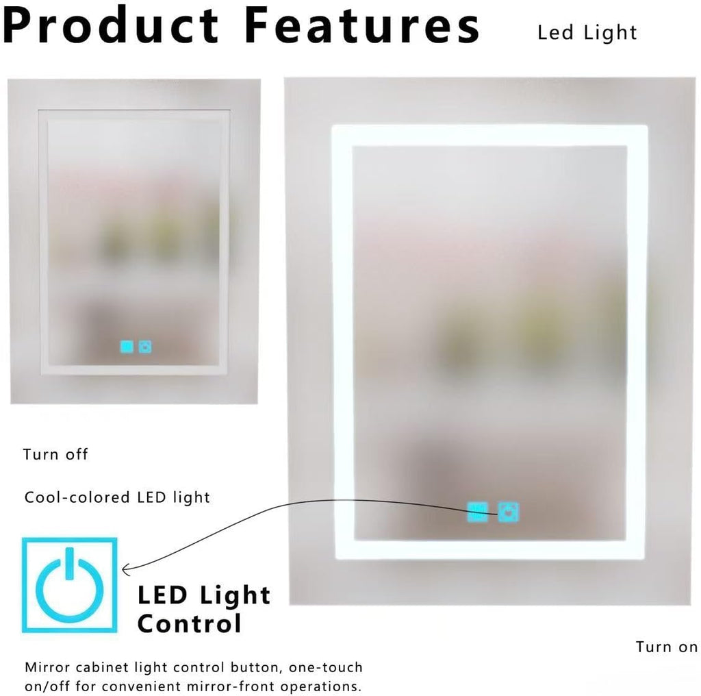 LED Bathroom Medicine Cabinet, Aluminum Anti-Fog Mirror Cabinet with Single Door, Wall-Mounted Storage, Multi-Layer