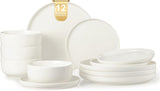 Plates and Bowls Sets, 12 Pieces Ceramic Dinnerware Set for 4, Stoneware Dishware Dishes Set