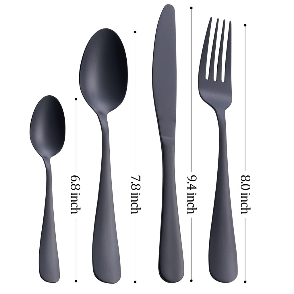 Matte Black Silverware Set, 24-Piece Stainless Steel Satin Finish Flatware Cutlery Set, Service for 6, Dishwasher Safe